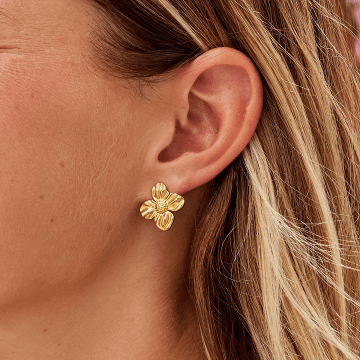 Boucles d’oreilles florales dorées 18K