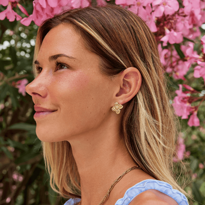 Boucles d’oreilles florales dorées 18K