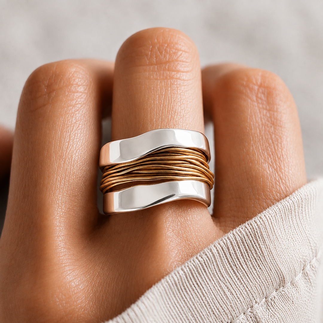 Bague argentés et dorés fils