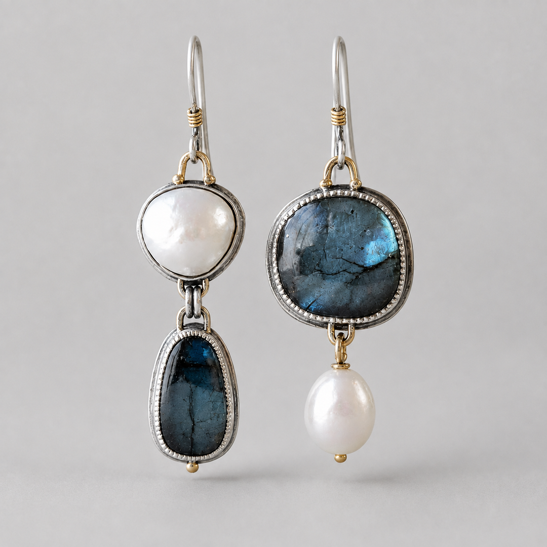 Boucles d’oreilles vintage en pierre bleue avec perles