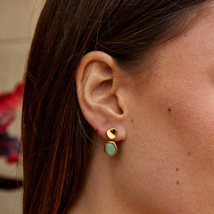 Boucles d’oreilles pendantes dorées aigue-marine