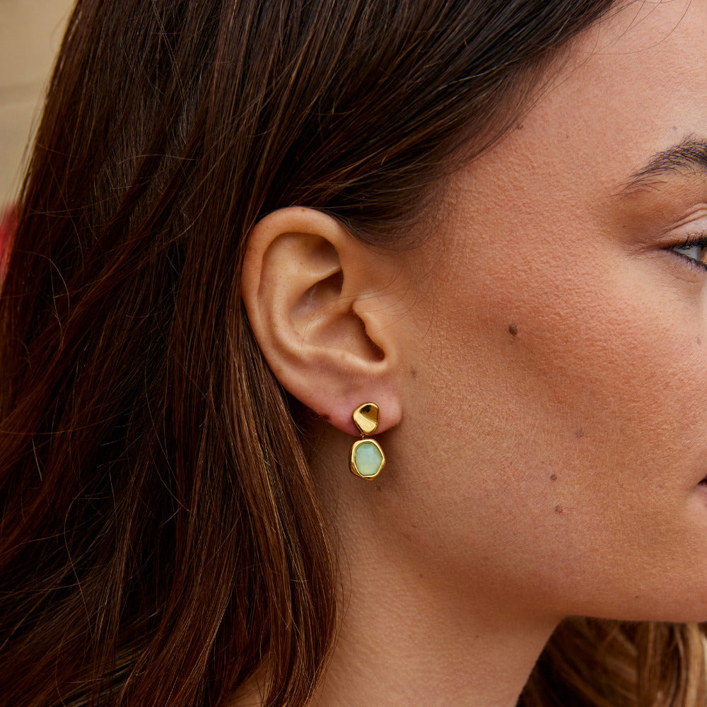 Boucles d’oreilles pendantes dorées aigue-marine