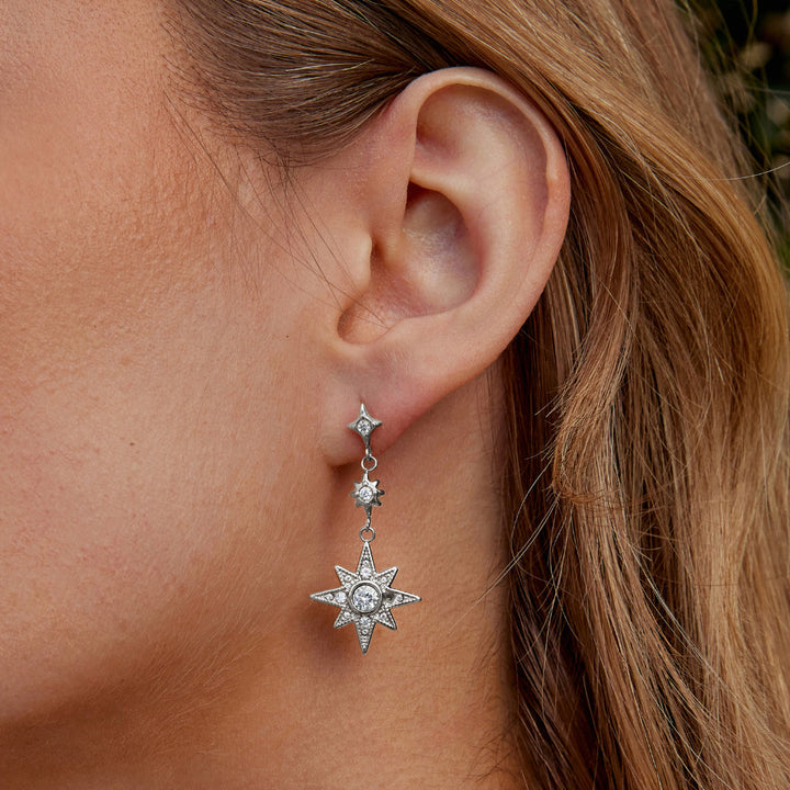 Boucles d’oreilles argentées Lune & Étoile en cristal