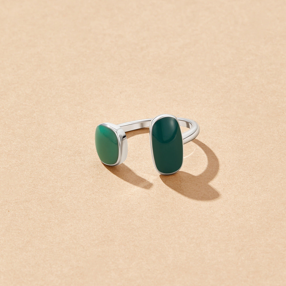 Bague verte saule argentée