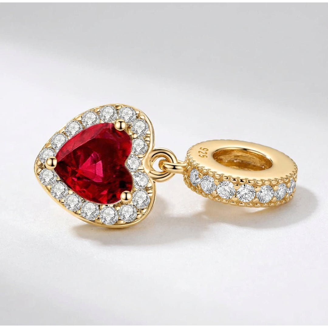 Charm Pendant Doré Cœur Rouge – Maison Perle