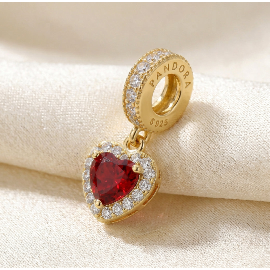 Charm Pendant Doré Cœur Rouge – Maison Perle