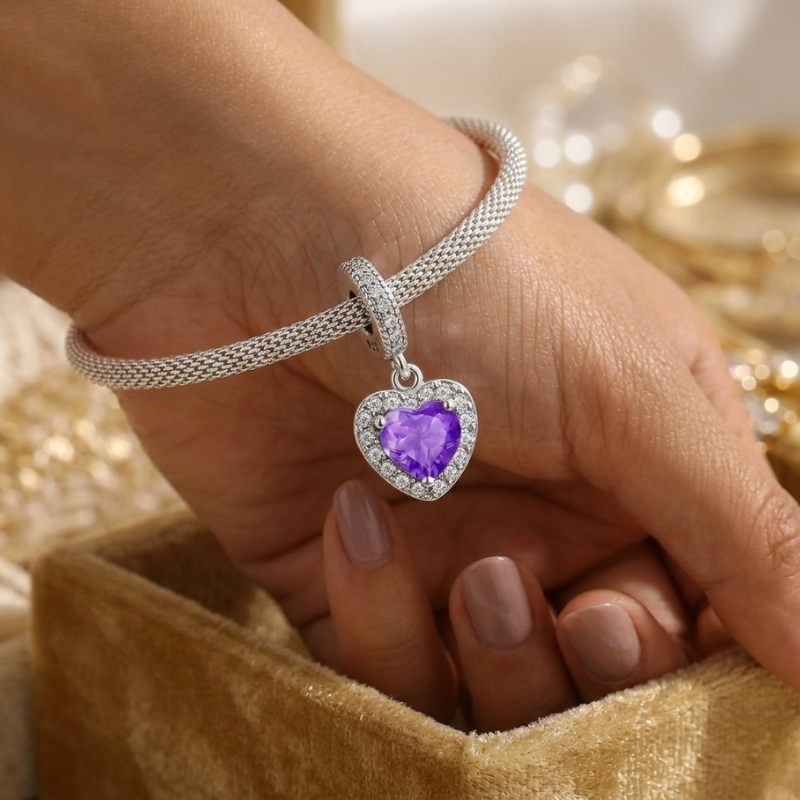 Charm Pendant Cœur Violet – Maison Perle