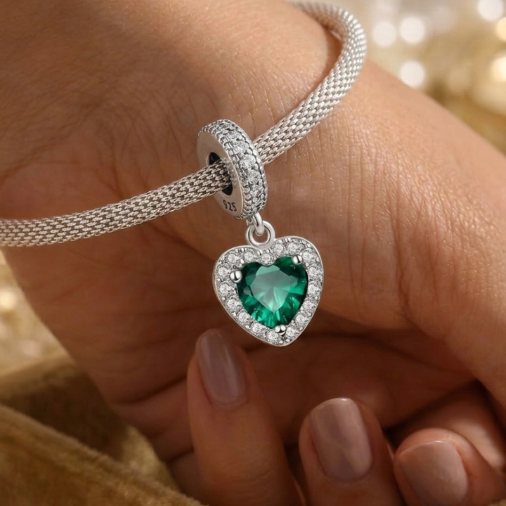 Charm Pendant Cœur Vert – Maison Perle