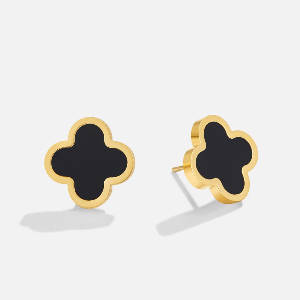 Boucles d’oreilles noires trèfle à quatre feuilles