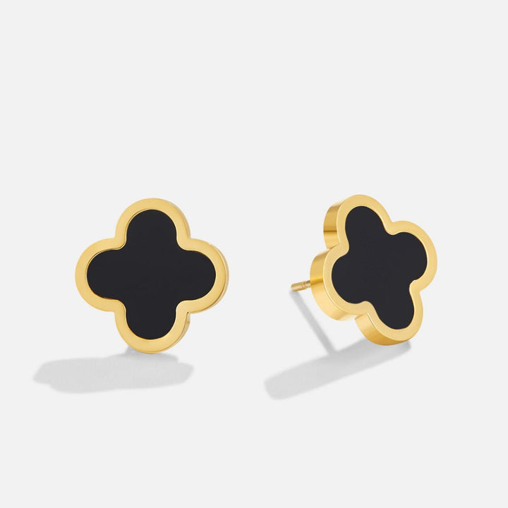 Boucles d’oreilles noires trèfle à quatre feuilles