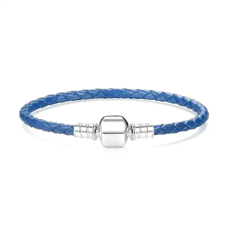 Bracelet en Cuir Bleu pour Charms