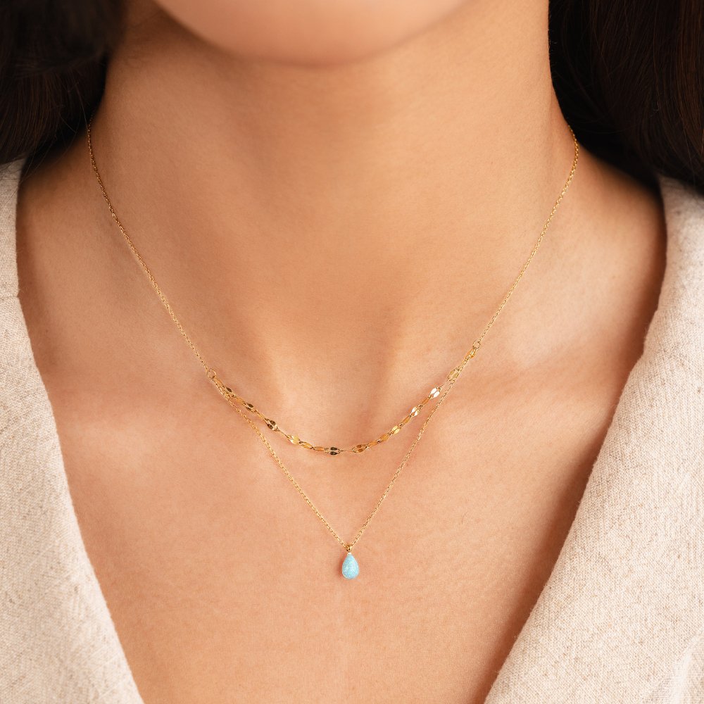 Modrá opálová kvapka Collier multirang