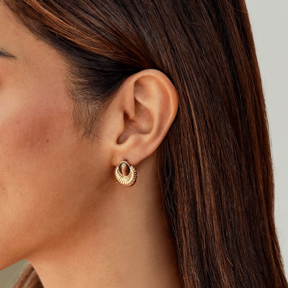 Boucles d’oreilles Bohemia dorées Œil de tigre