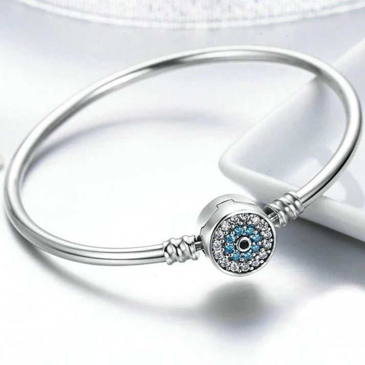 Bracelet en Cuir Bleu avec Charm Œil
