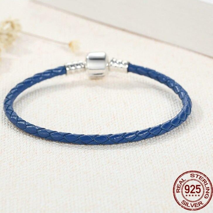 Bracelet en Cuir Bleu pour Charms