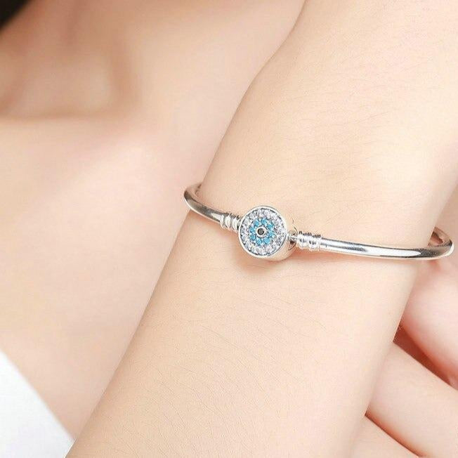 Bracelet en Cuir Bleu avec Charm Œil
