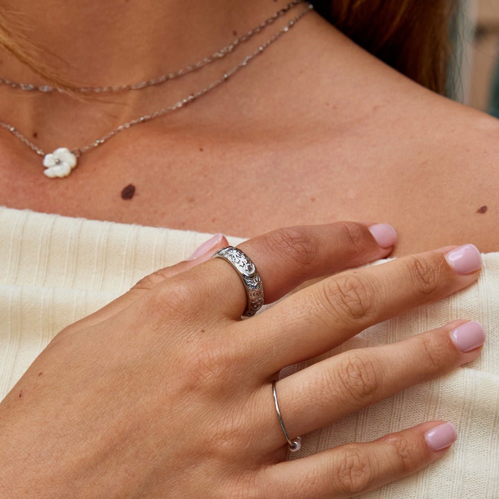 Bague céleste argentée