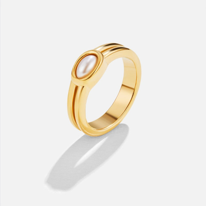 Bague large perle 18K dorée