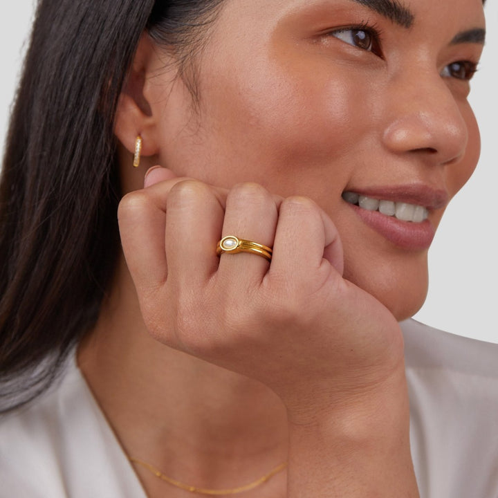 Bague large perle 18K dorée