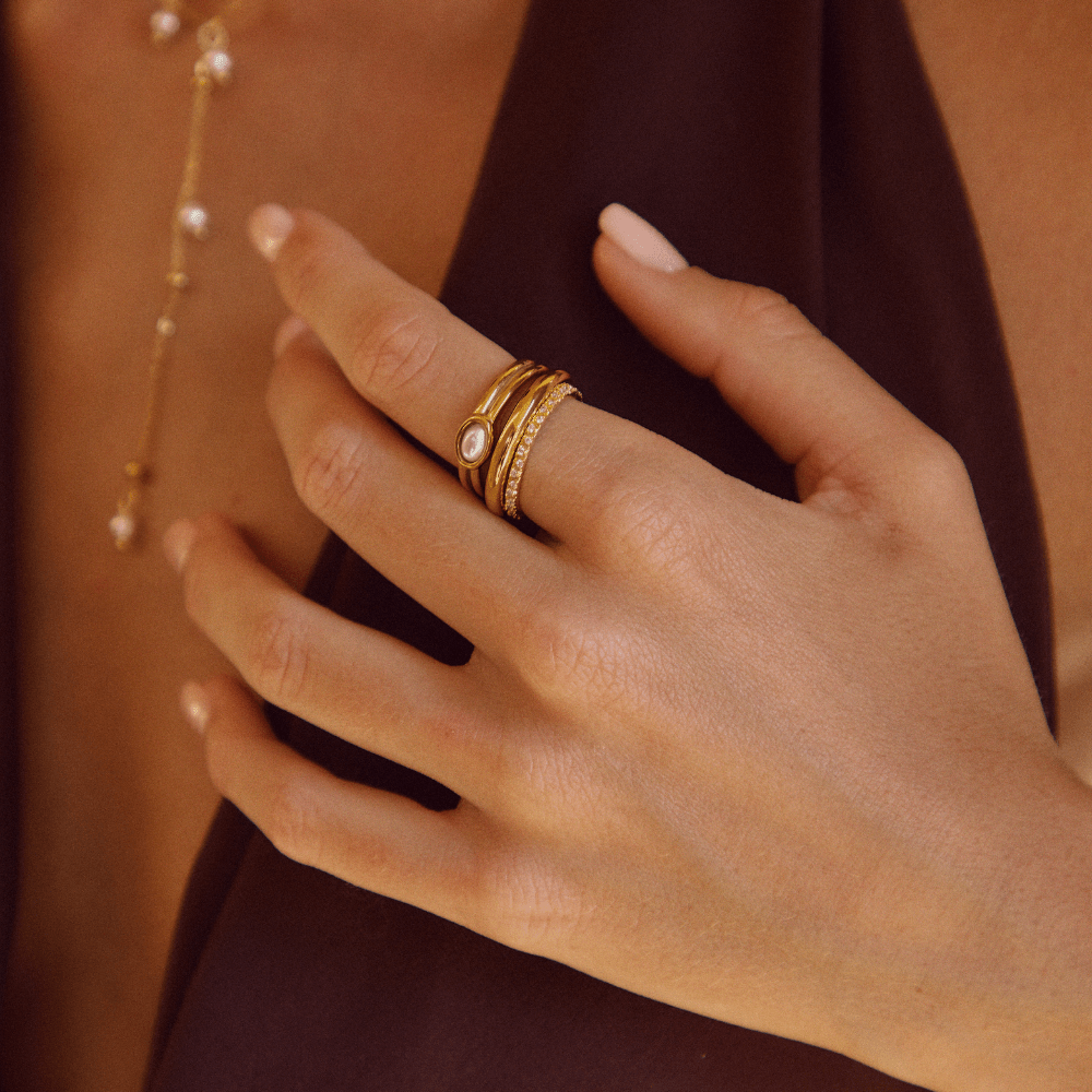 Bague large perle 18K dorée
