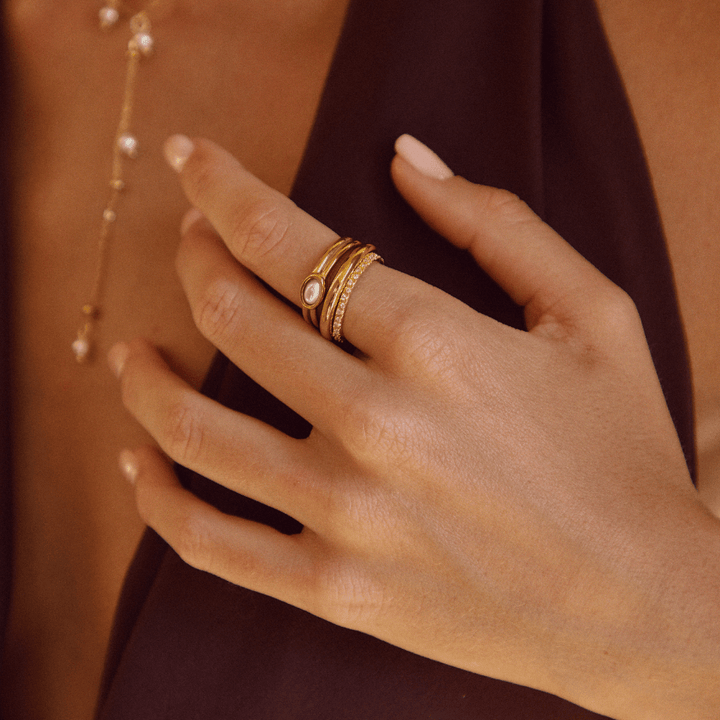 Bague large perle 18K dorée