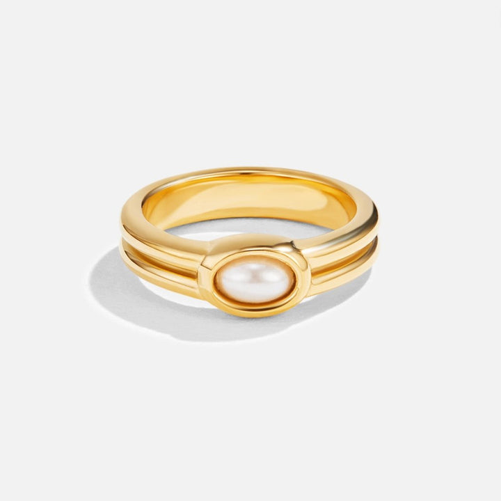 Bague large perle 18K dorée