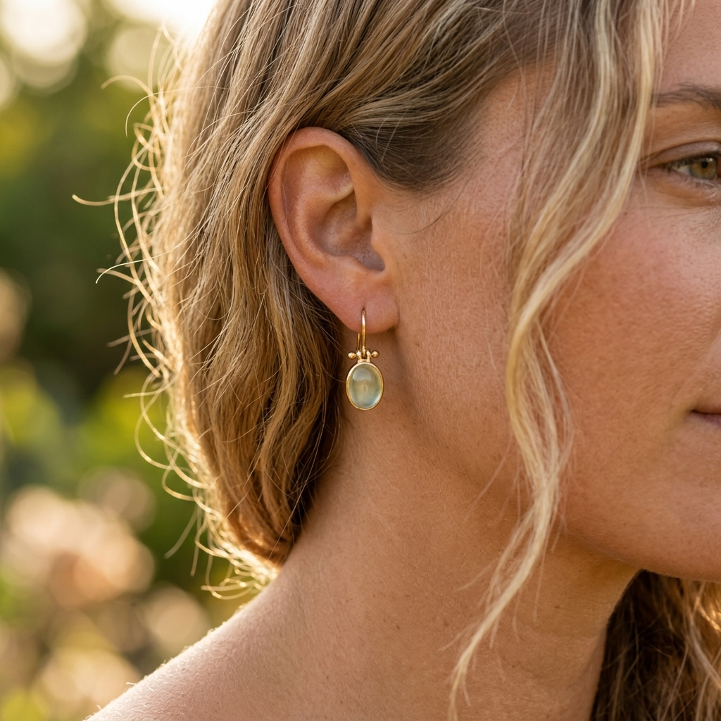 Clips d’oreilles vintage verts en pierre de lune