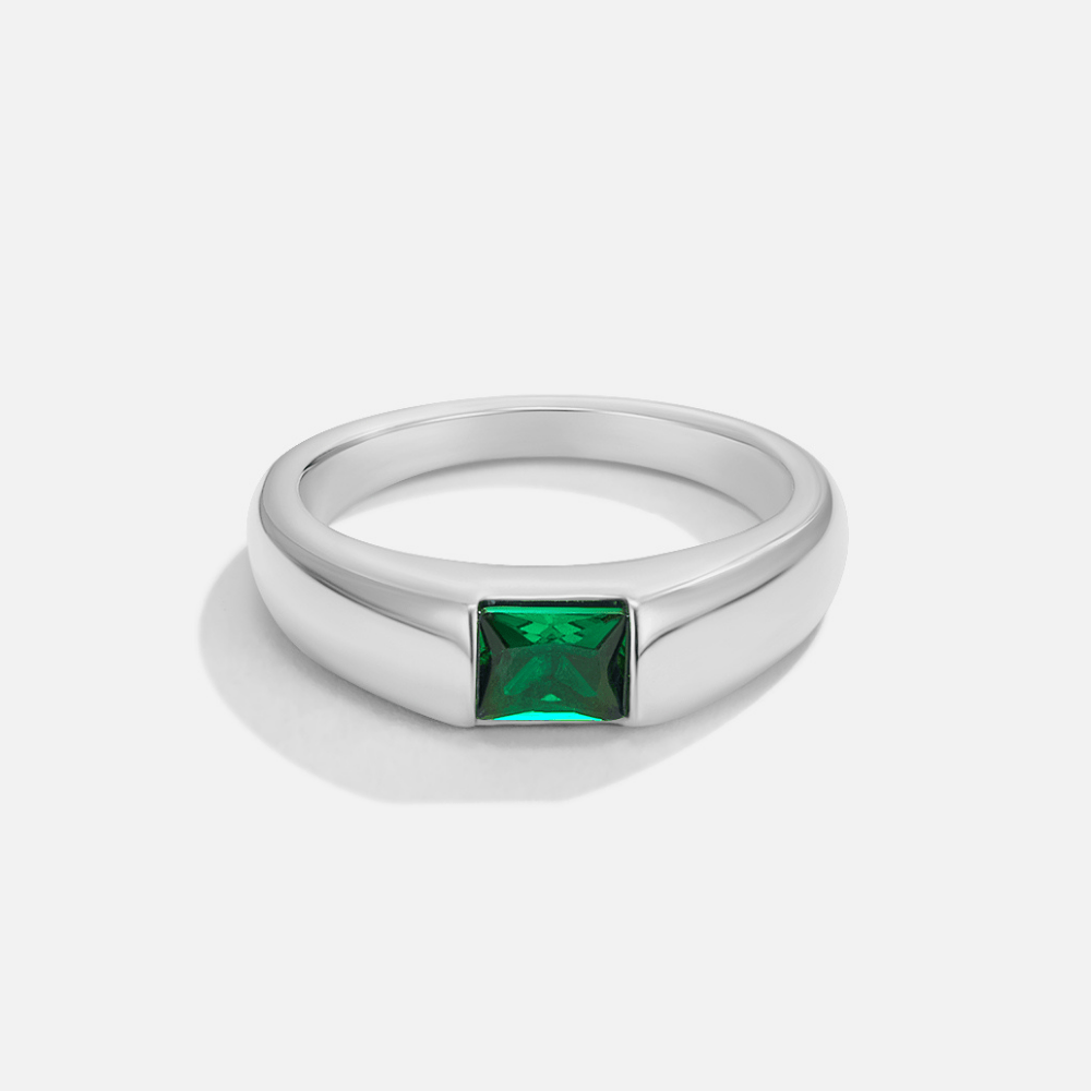 Bague Ember argentée et émeraude
