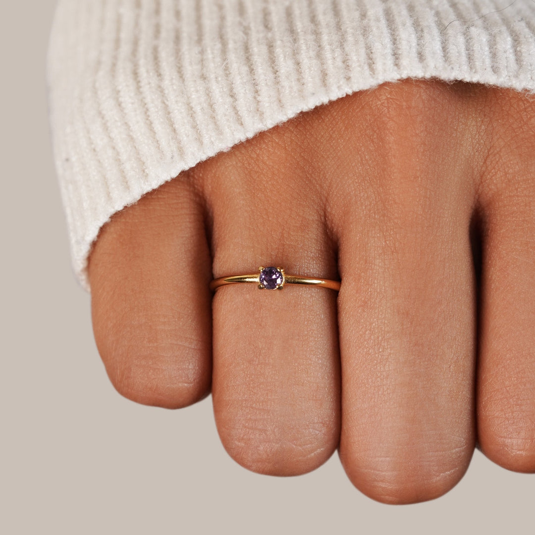 Bague février pierre de naissance 18K dorée