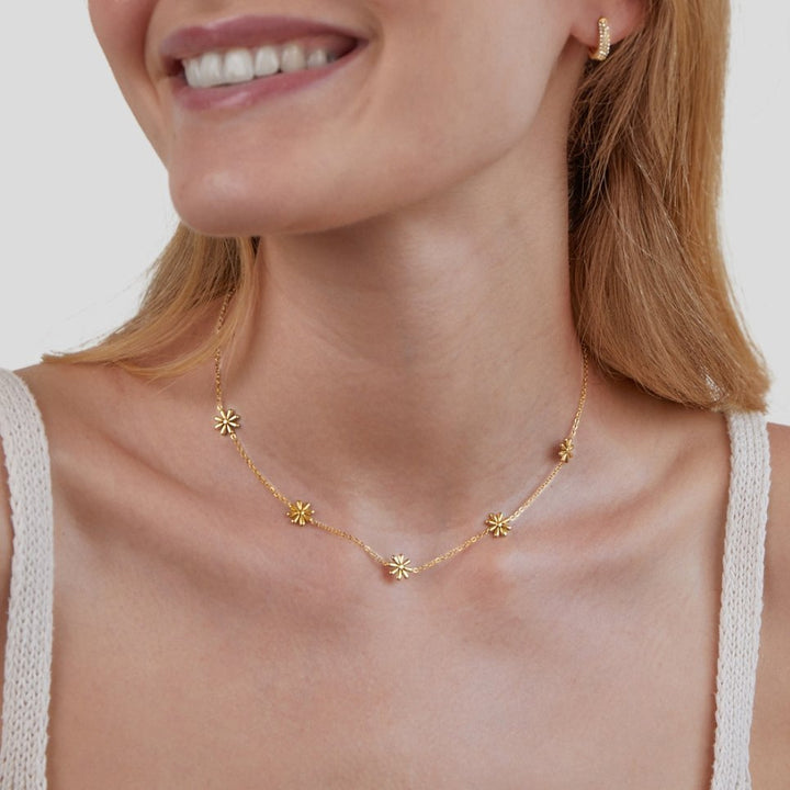 Collier Flower Power plaqué or 18K
