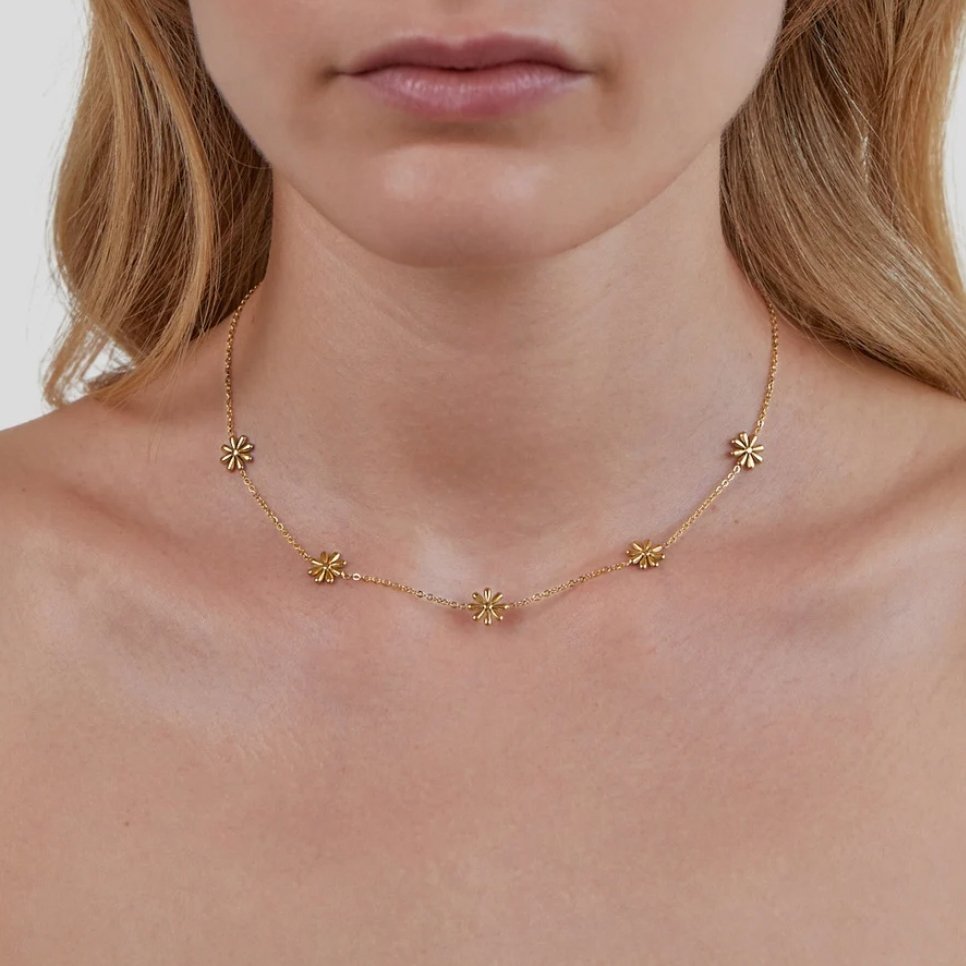 Collier Flower Power plaqué or 18K