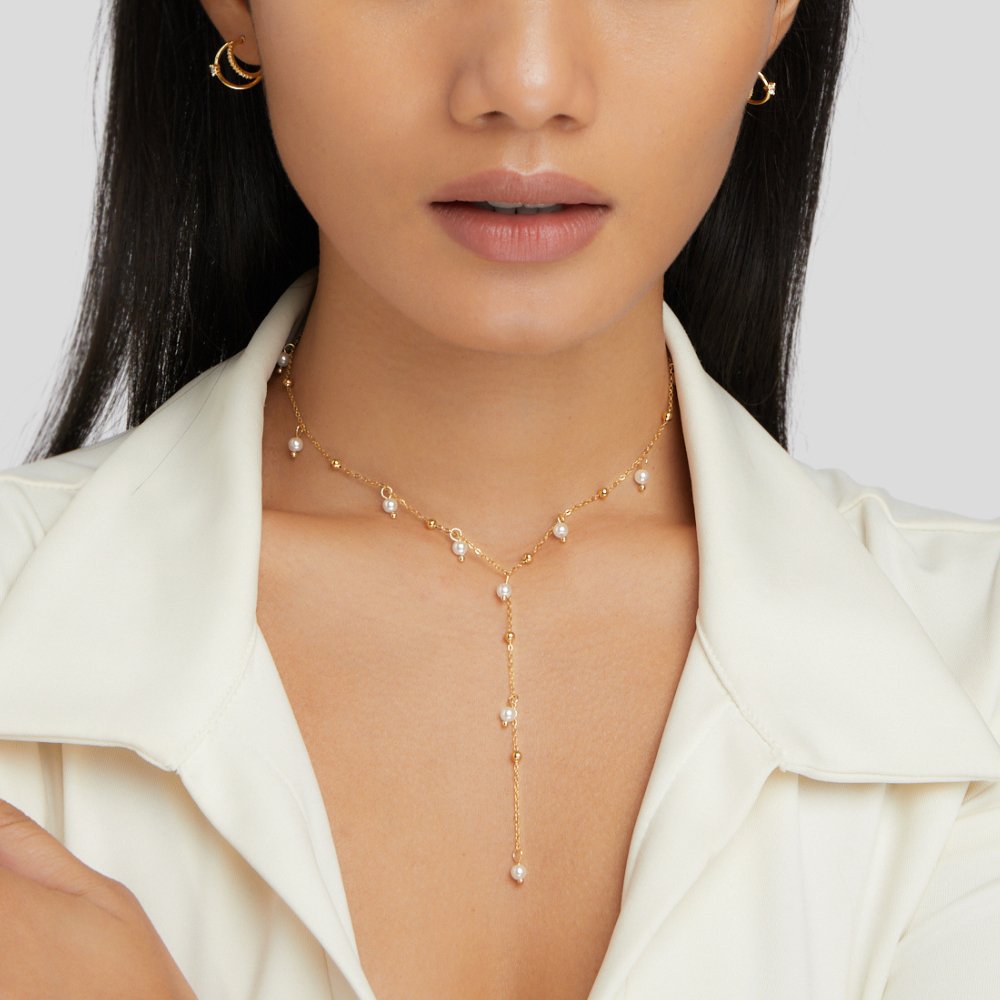 Collier lariat avec pendentif perle