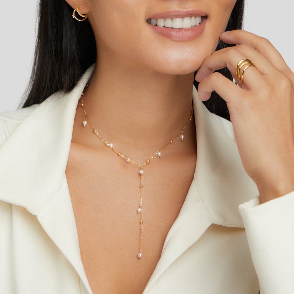 Collier lariat avec pendentif perle