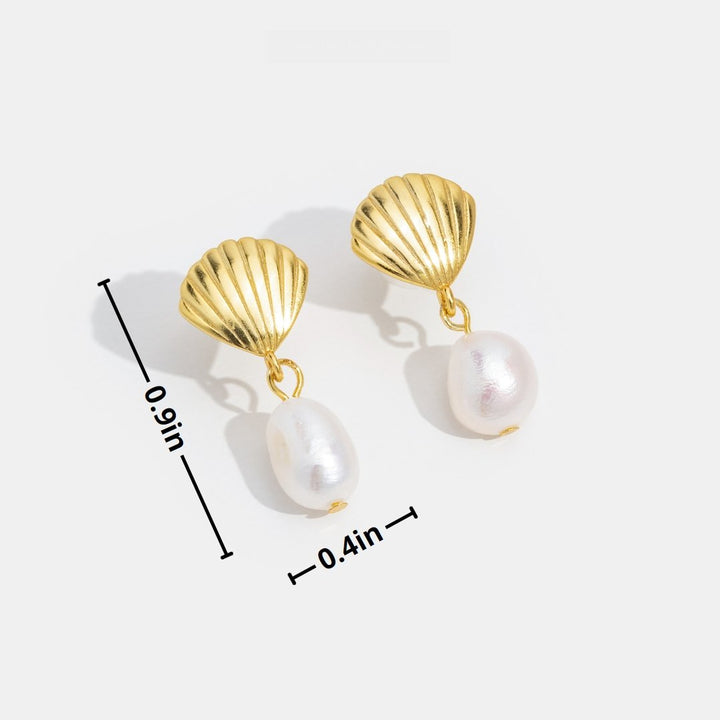 Boucles d’oreilles en perles d’eau douce et coquillages dorés