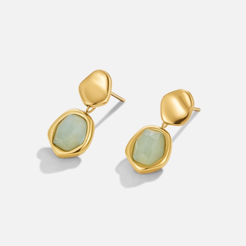 Boucles d’oreilles pendantes dorées aigue-marine