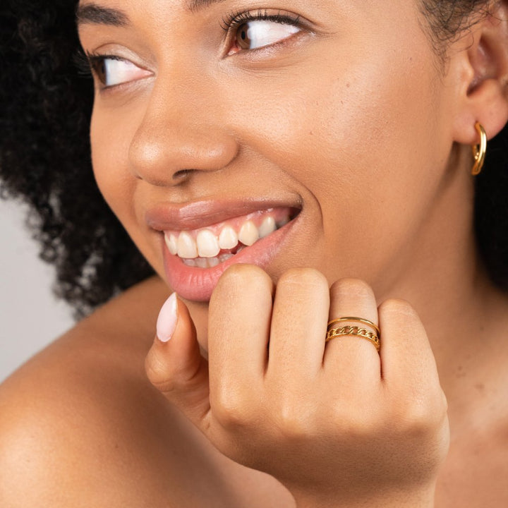 Bague dorée chaîne texturée