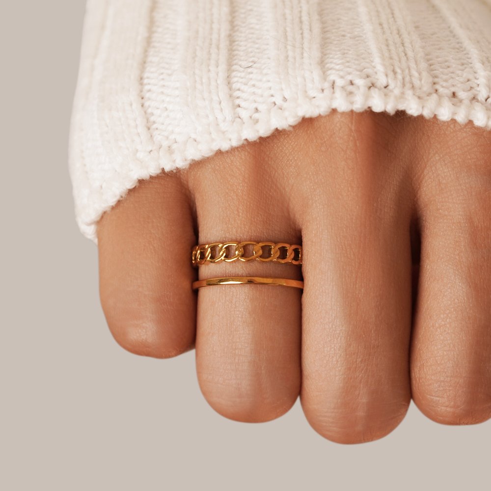 Bague dorée chaîne texturée