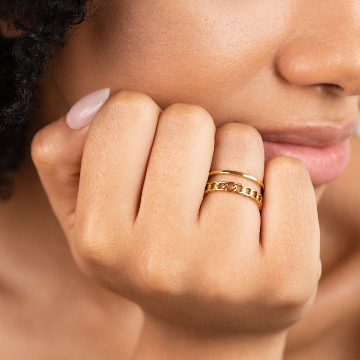 Bague dorée chaîne texturée