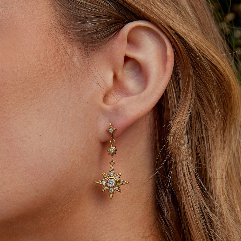 Boucles d’oreilles dorées Lune & Étoiles en cristal