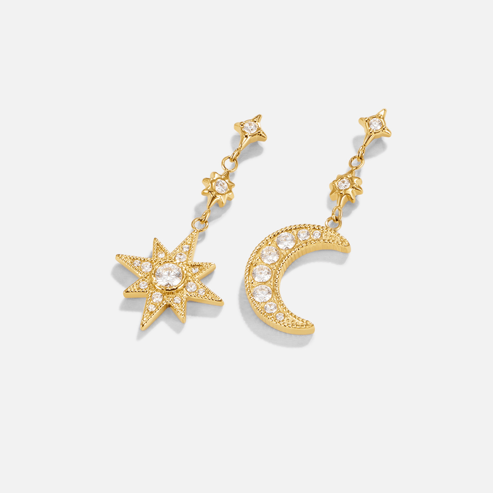 Boucles d’oreilles dorées Lune & Étoiles en cristal