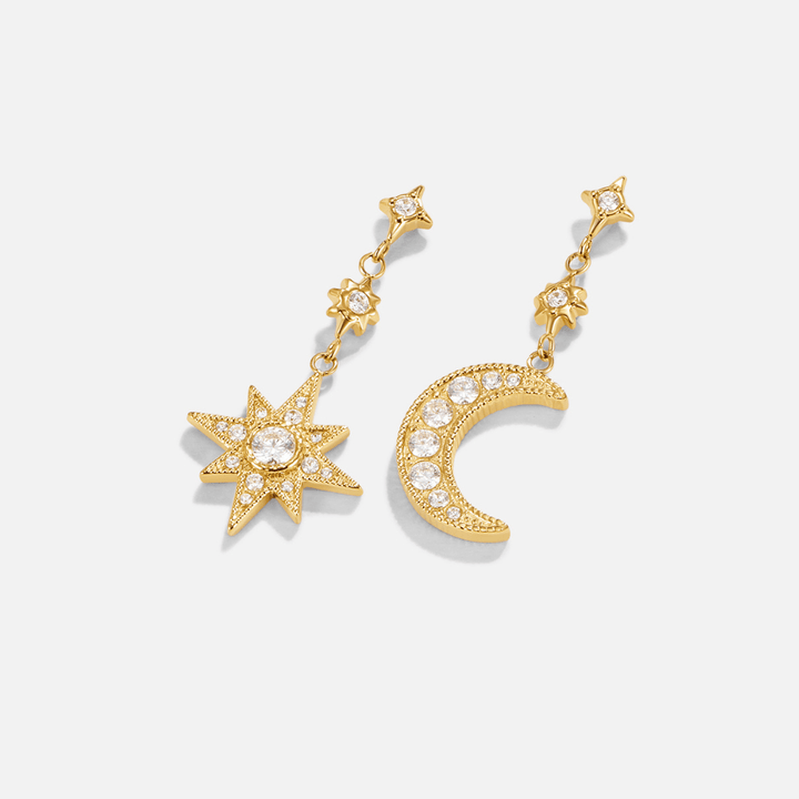 Boucles d’oreilles dorées Lune & Étoiles en cristal