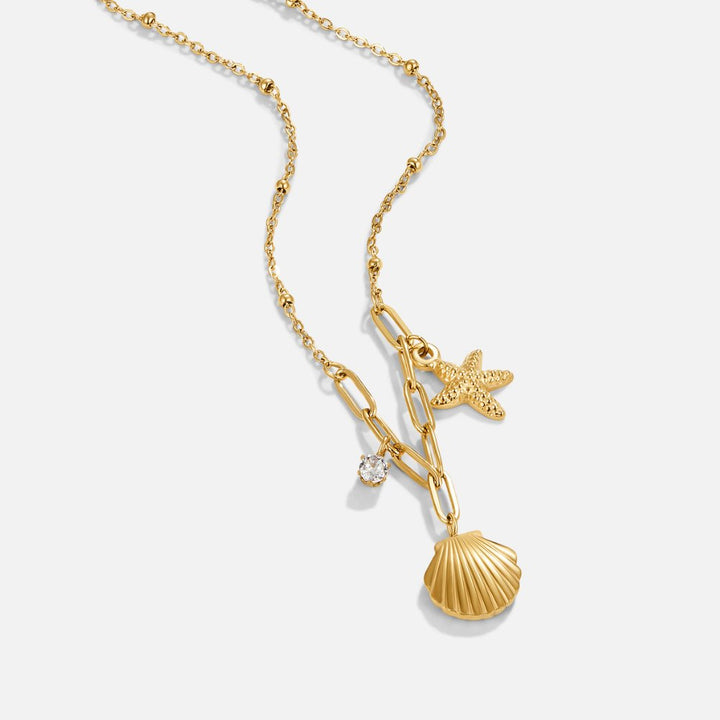 Zlatá mušľa a morská hviezda collier