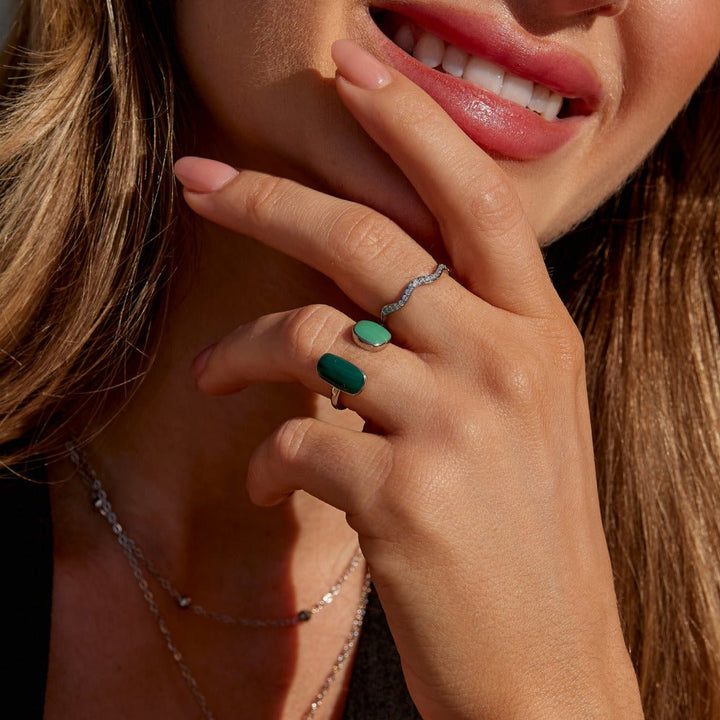 Bague verte saule argentée
