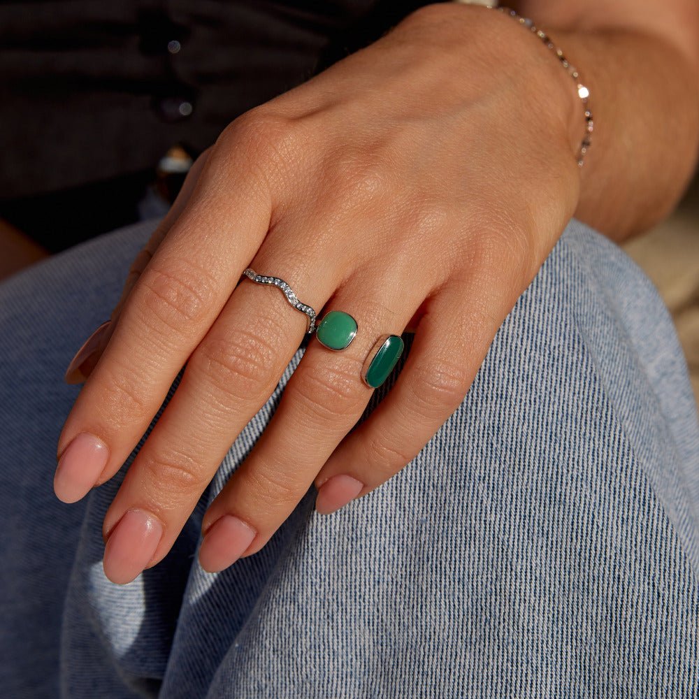 Bague verte saule argentée