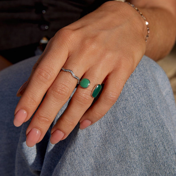 Bague verte saule argentée