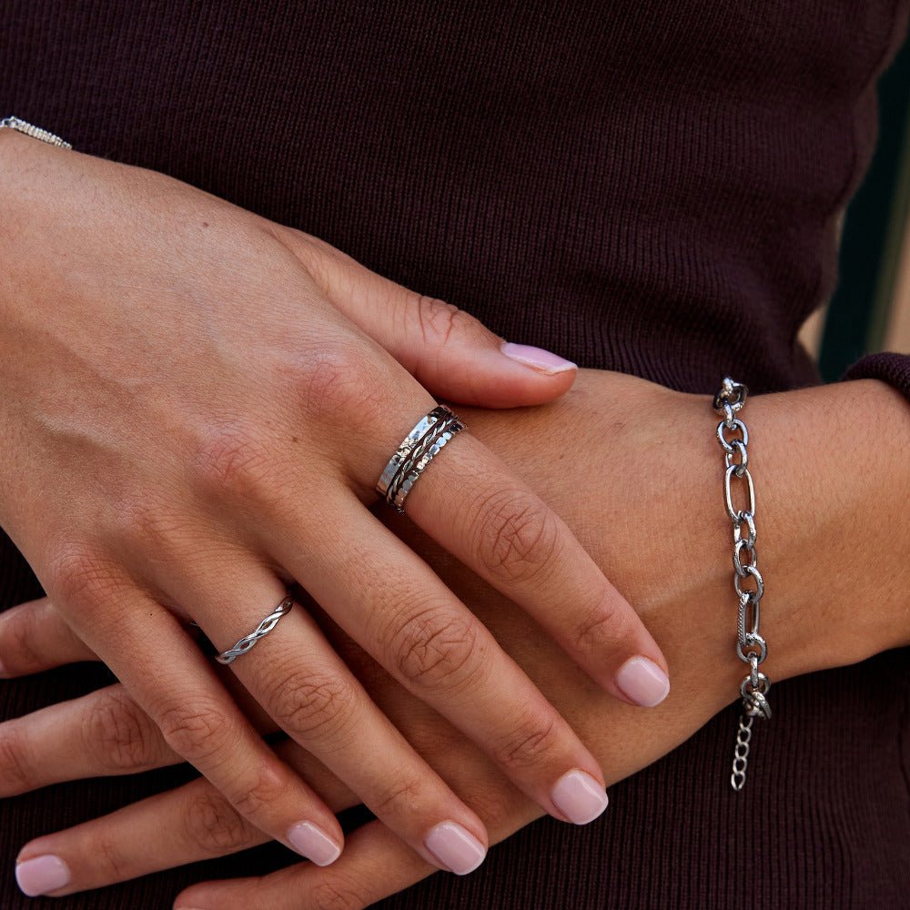 Bague Hella argentée empilée