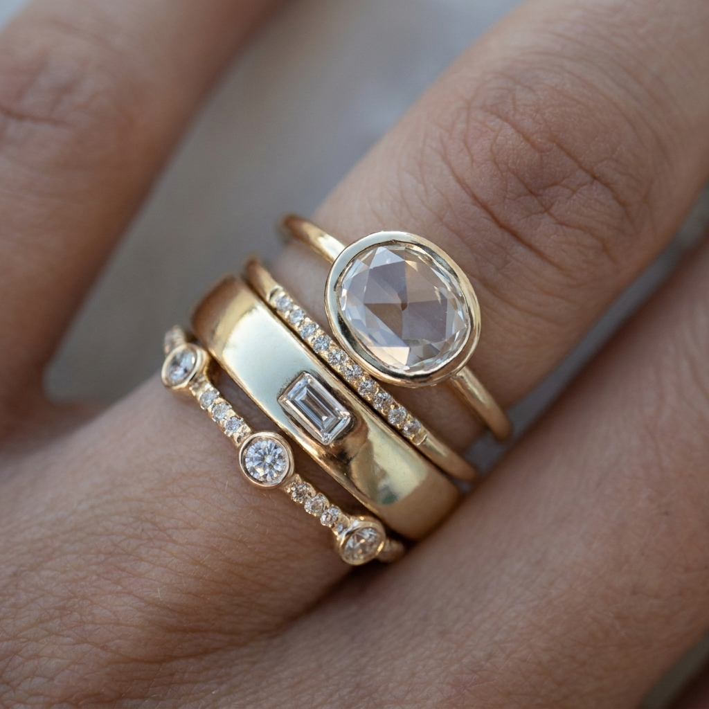 Bague Lily vintage dorée et zircon set