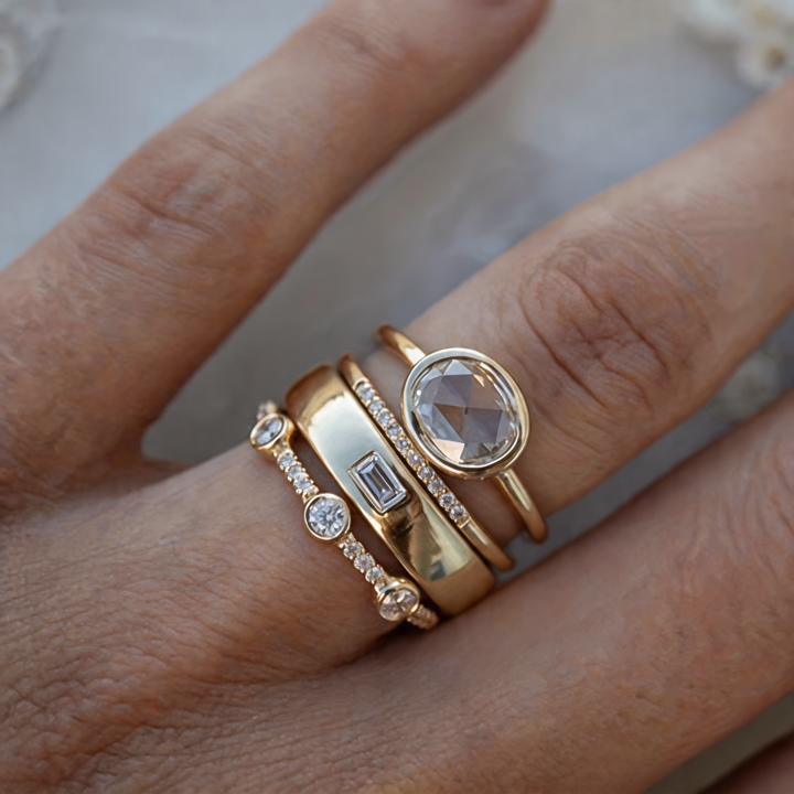 Bague Lily vintage dorée et zircon set