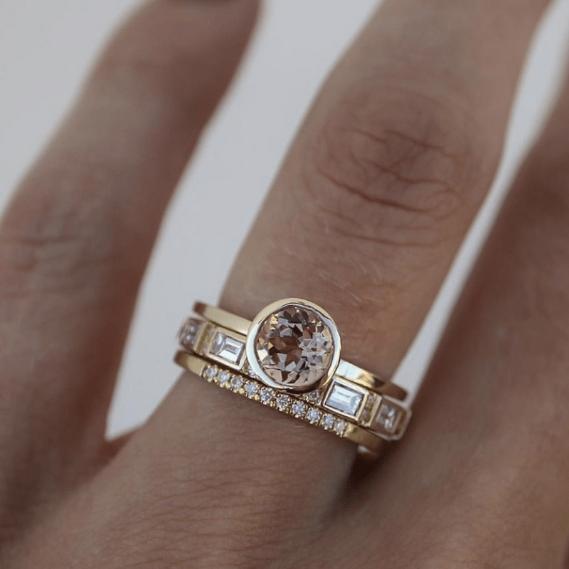 Bague sertie cristal doré set