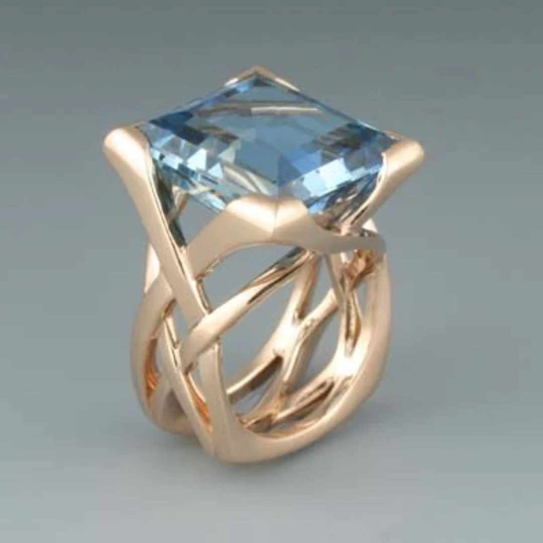Bague vintage rose or bleue zircon